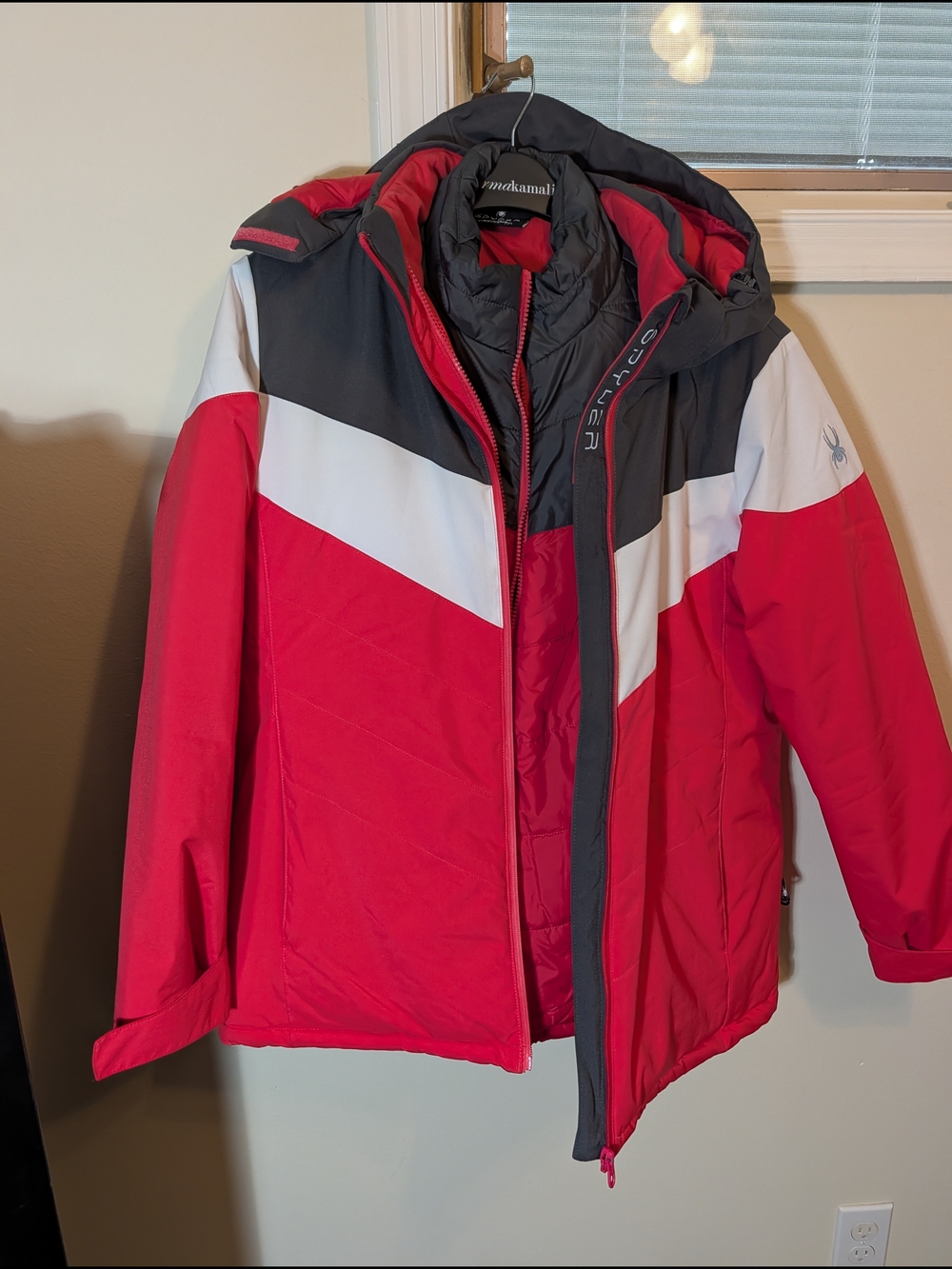 Spyder Pink, White & Grey Colorblock Ski Jacket with Hood